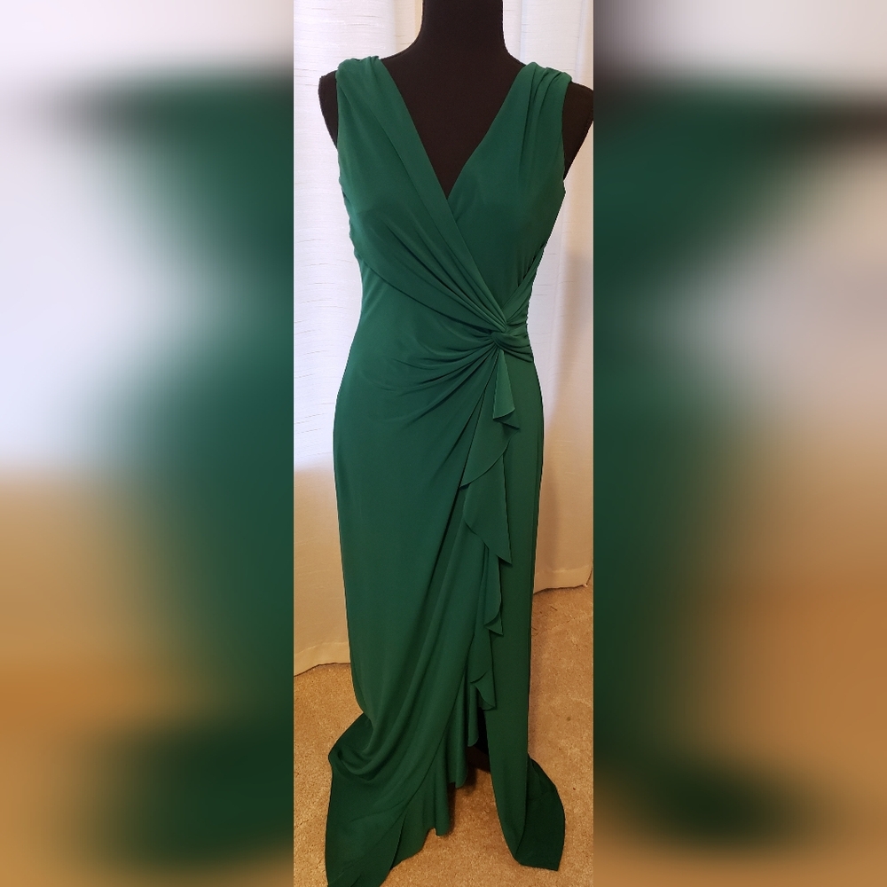 Ralph Lauren Evening Asymmetrical Emerald Dress